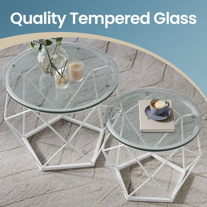 Small Round Coffee Table Set of 2, with Steel Frame, for Living Room - image 10