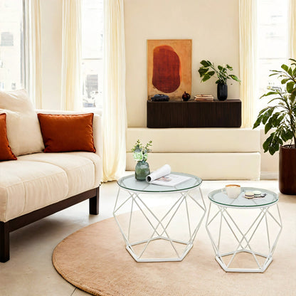 Small Round Coffee Table Set of 2, with Steel Frame, for Living Room - image 11