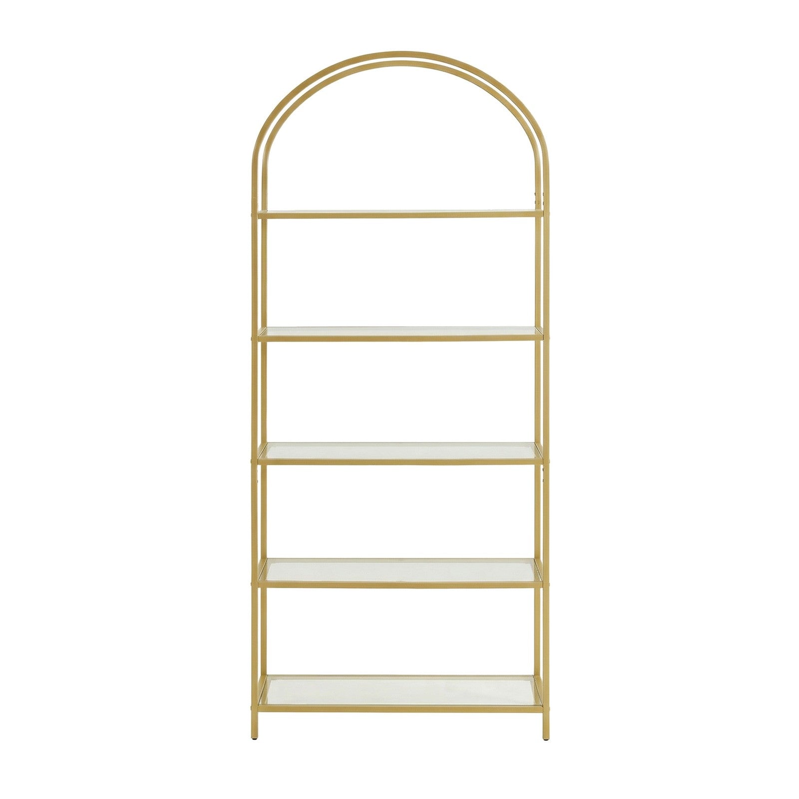 Tempered Glass Shelving Unit, Steel Frame, 5-Tier Storage Shelf for Living Room Study Bathroom, Gold - image 1