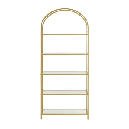 Tempered Glass Shelving Unit, Steel Frame, 5-Tier Storage Shelf for Living Room Study Bathroom, Gold - image 1