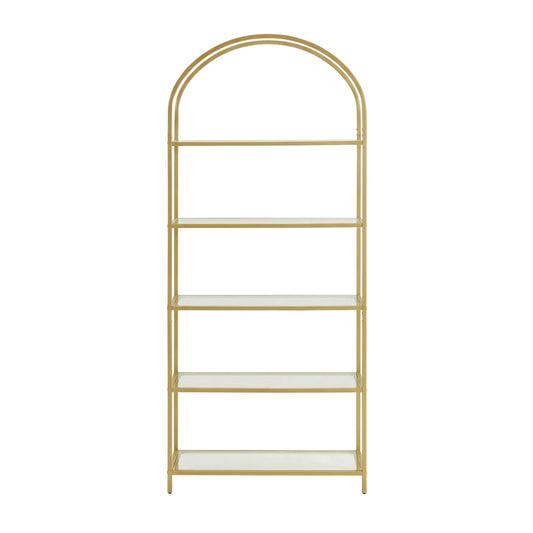 Tempered Glass Shelving Unit, Steel Frame, 5-Tier Storage Shelf for Living Room Study Bathroom, Gold - image 1