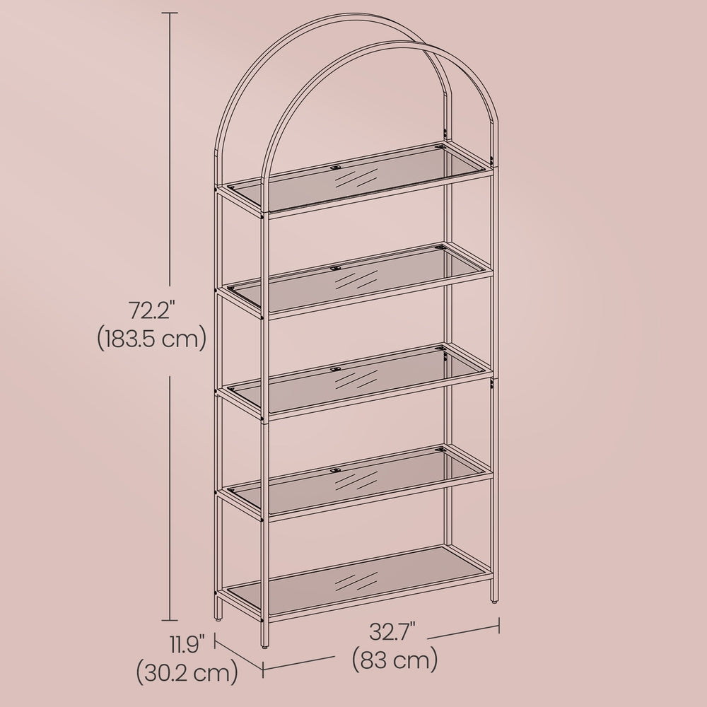 Tempered Glass Shelving Unit, Steel Frame, 5-Tier Storage Shelf for Living Room Study Bathroom, Gold - image 5