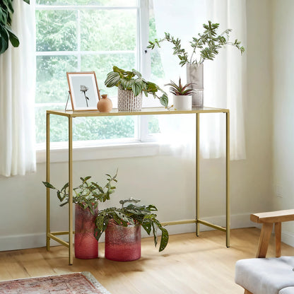 Modern Entryway Table, Console Table with Tempered Glass Tabletop, Sofa Table, Gold - image 1