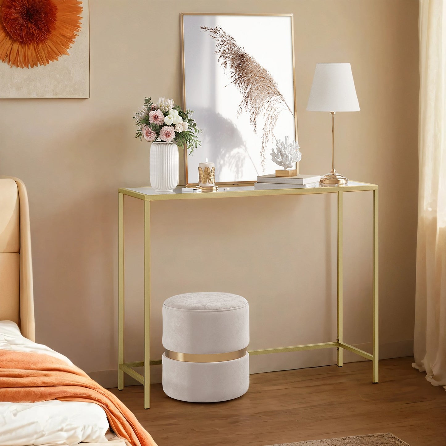 Modern Entryway Table, Console Table with Tempered Glass Tabletop, Sofa Table, Gold - image 2