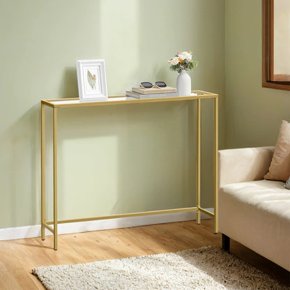 Modern Entryway Table, Console Table with Tempered Glass Tabletop, Sofa Table, Gold - image 3