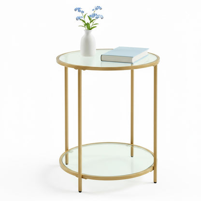 Glass End Table, Round Side Table with Metal Frame, for Living Room - image 2