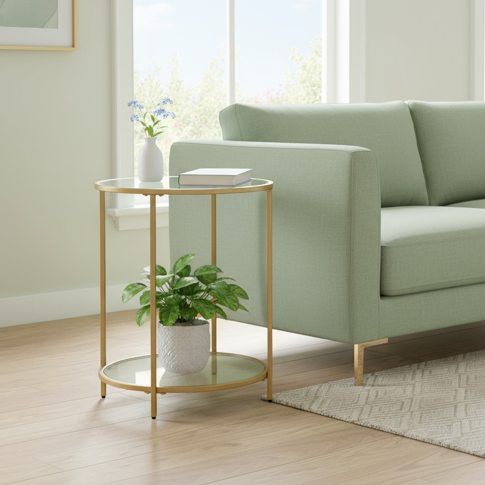 Glass End Table, Round Side Table with Metal Frame, for Living Room - image 4