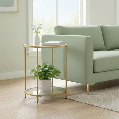 Glass End Table, Round Side Table with Metal Frame, for Living Room - image 4