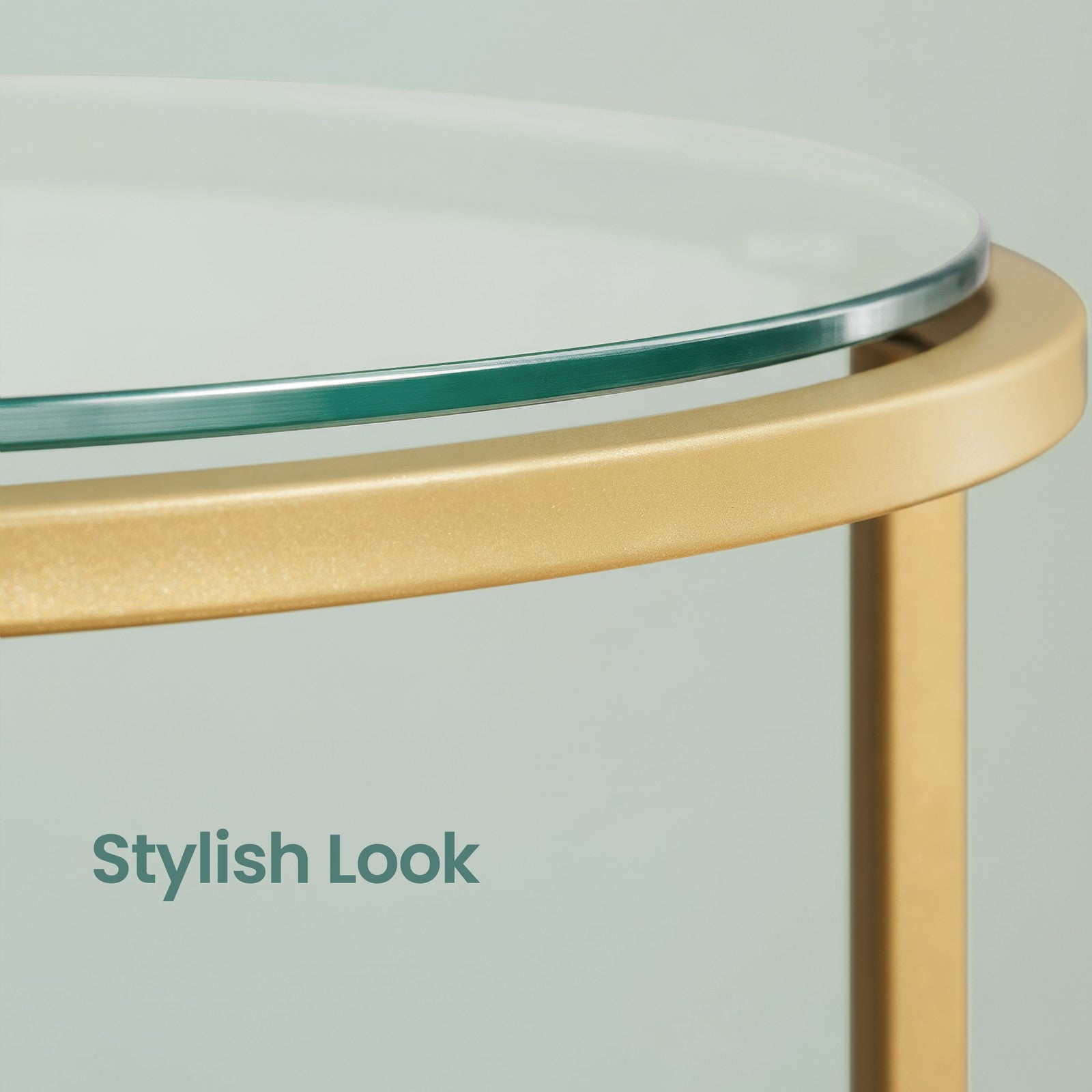 Glass End Table, Round Side Table with Metal Frame, for Living Room - image 7