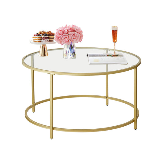 Glass Coffee Table with Metal Frame, Modern Coffee Table, Round Coffee Table for Living Room, Gold - image 1