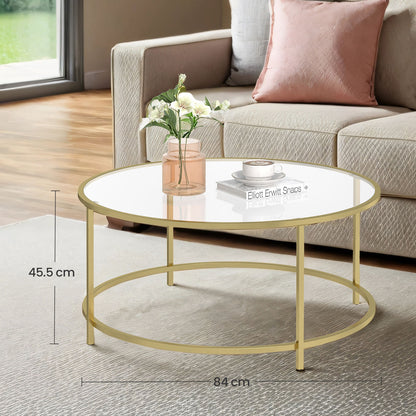Glass Coffee Table with Metal Frame, Modern Coffee Table, Round Coffee Table for Living Room, Gold - image 2