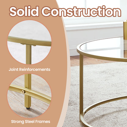 Glass Coffee Table with Metal Frame, Modern Coffee Table, Round Coffee Table for Living Room, Gold - image 4