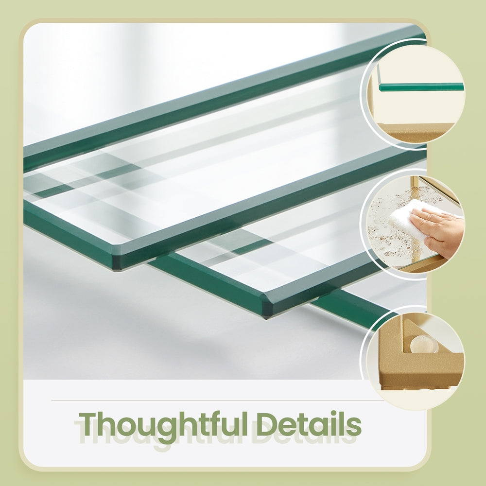 5-Tier Storage Rack, Glass Display Shelf, Bookcase with Steel Frame and Arch Design - image 2