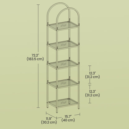 5-Tier Storage Rack, Glass Display Shelf, Bookcase with Steel Frame and Arch Design - image 3