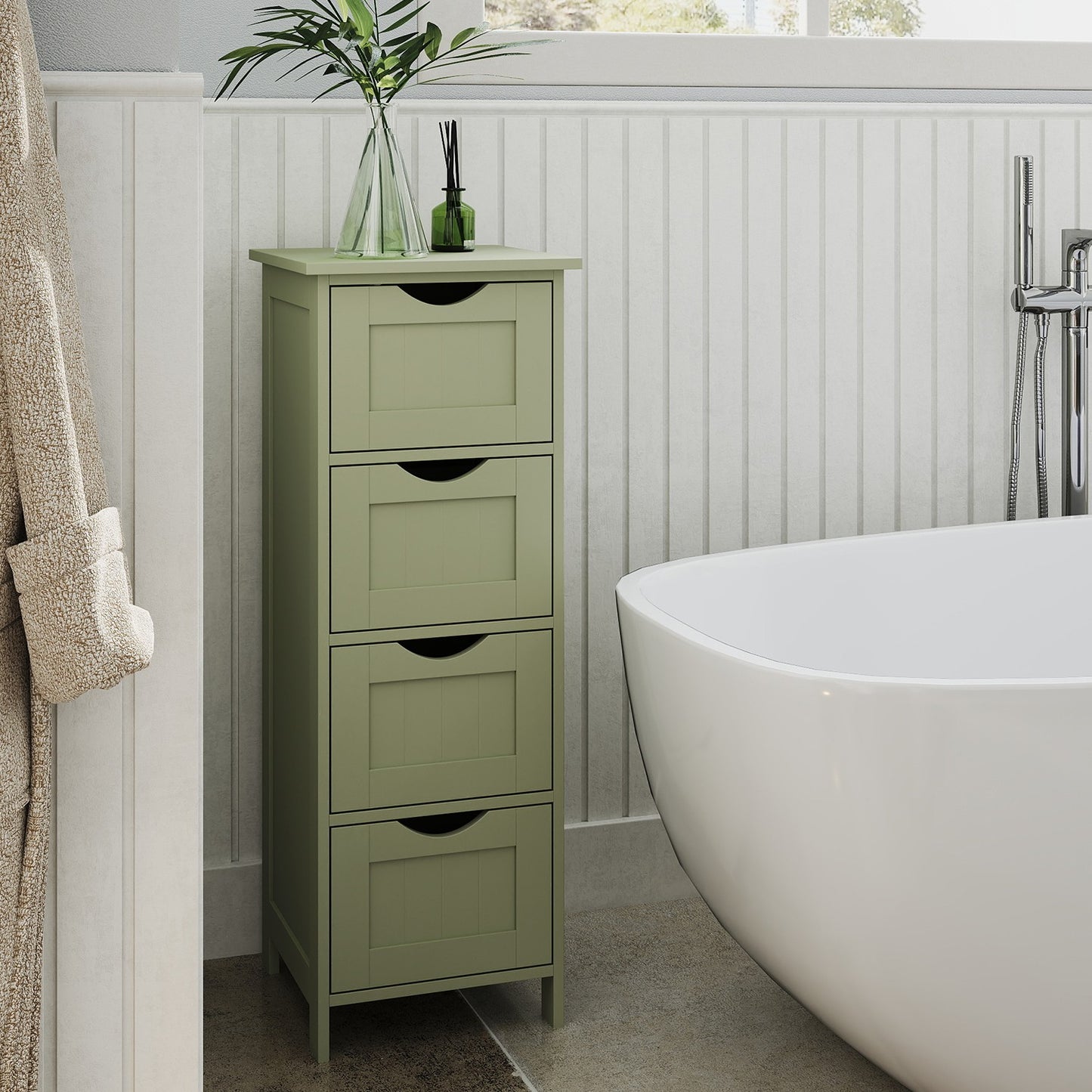 Freestanding Storage Cabinet for Bathroom, with Drawers, Modern Bathroom Storage Organiser Unit, Green - image 2
