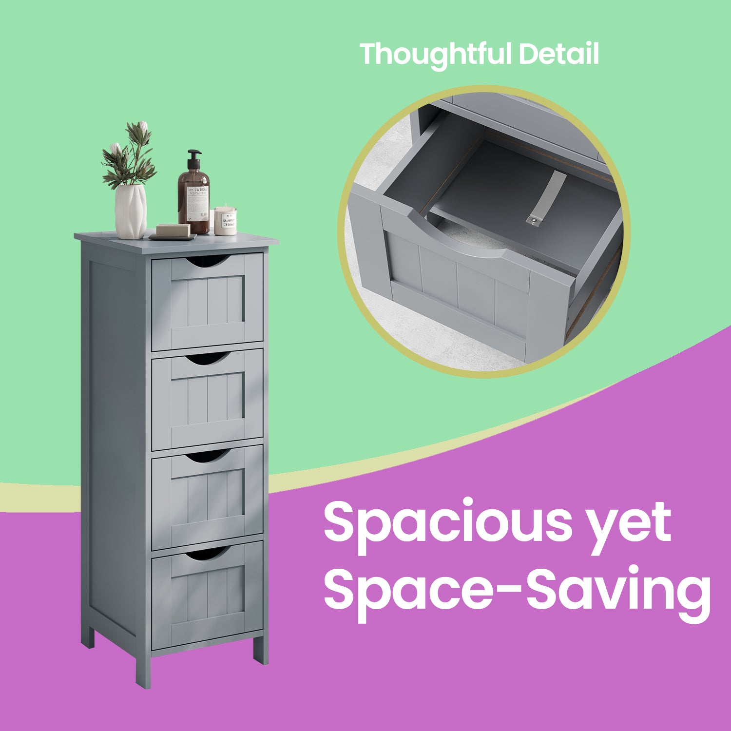 Freestanding Storage Cabinet for Bathroom, with Drawers, Modern Bathroom Storage Organiser Unit, Green - image 17