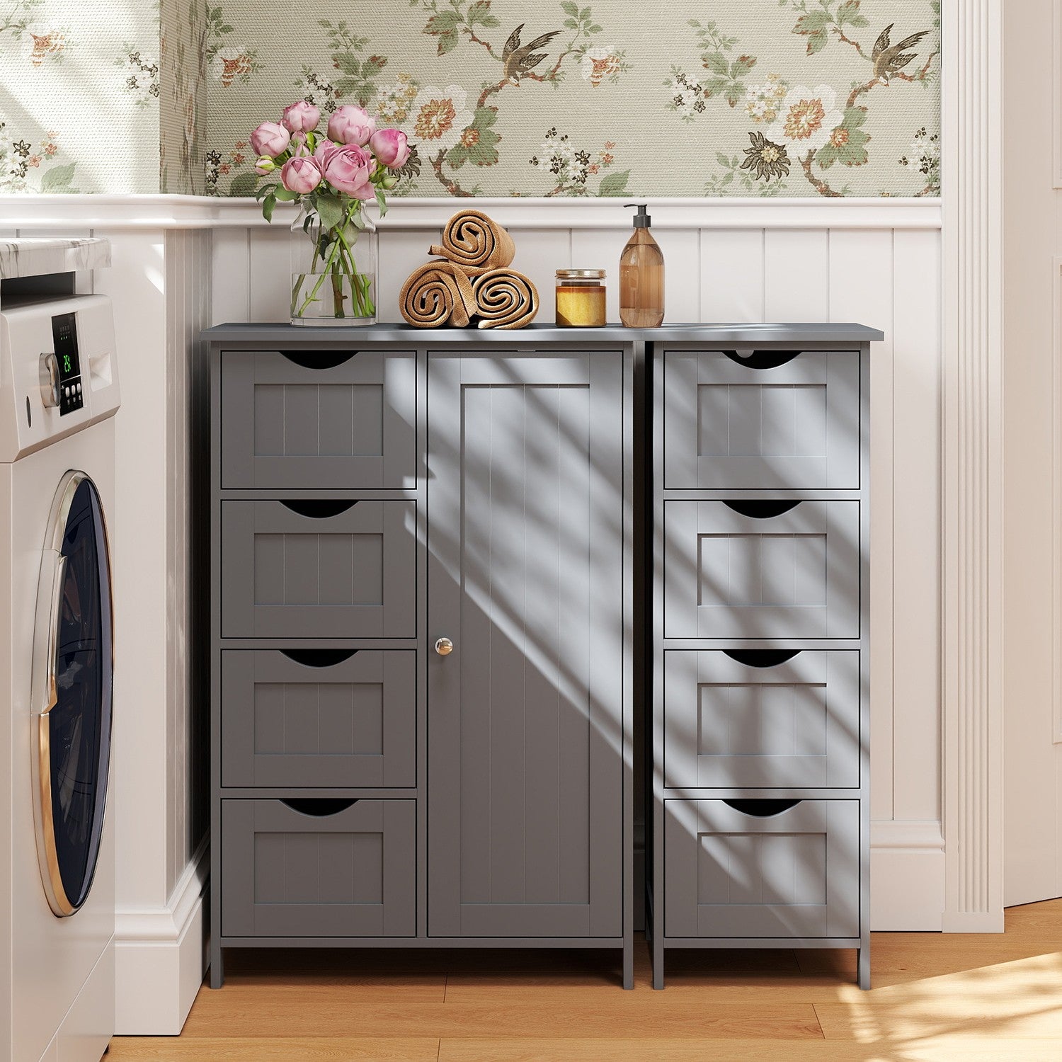 Freestanding Storage Cabinet for Bathroom, with Drawers, Modern Bathroom Storage Organiser Unit, Green - image 19