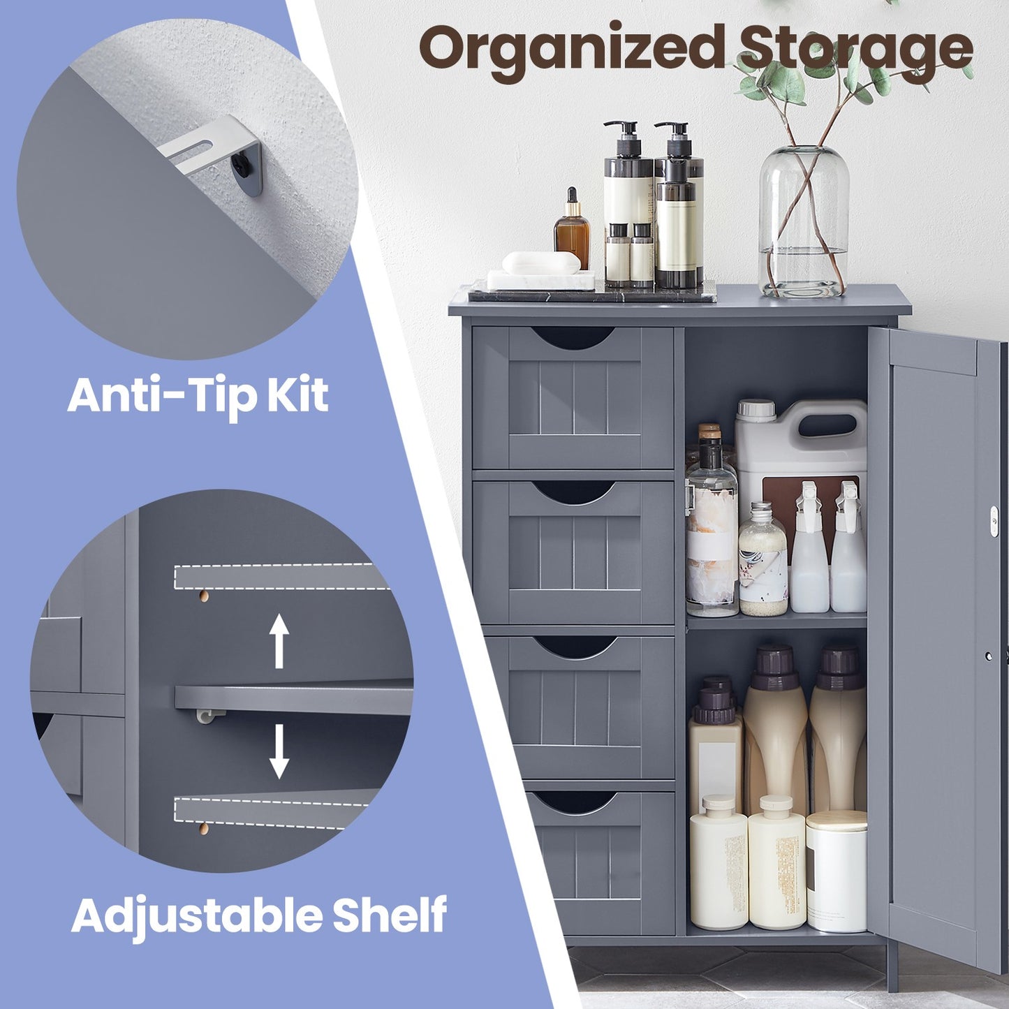 Bathroom Floor Storage Cabinet, Bathroom Storage Unit with 4 Drawers - image 24