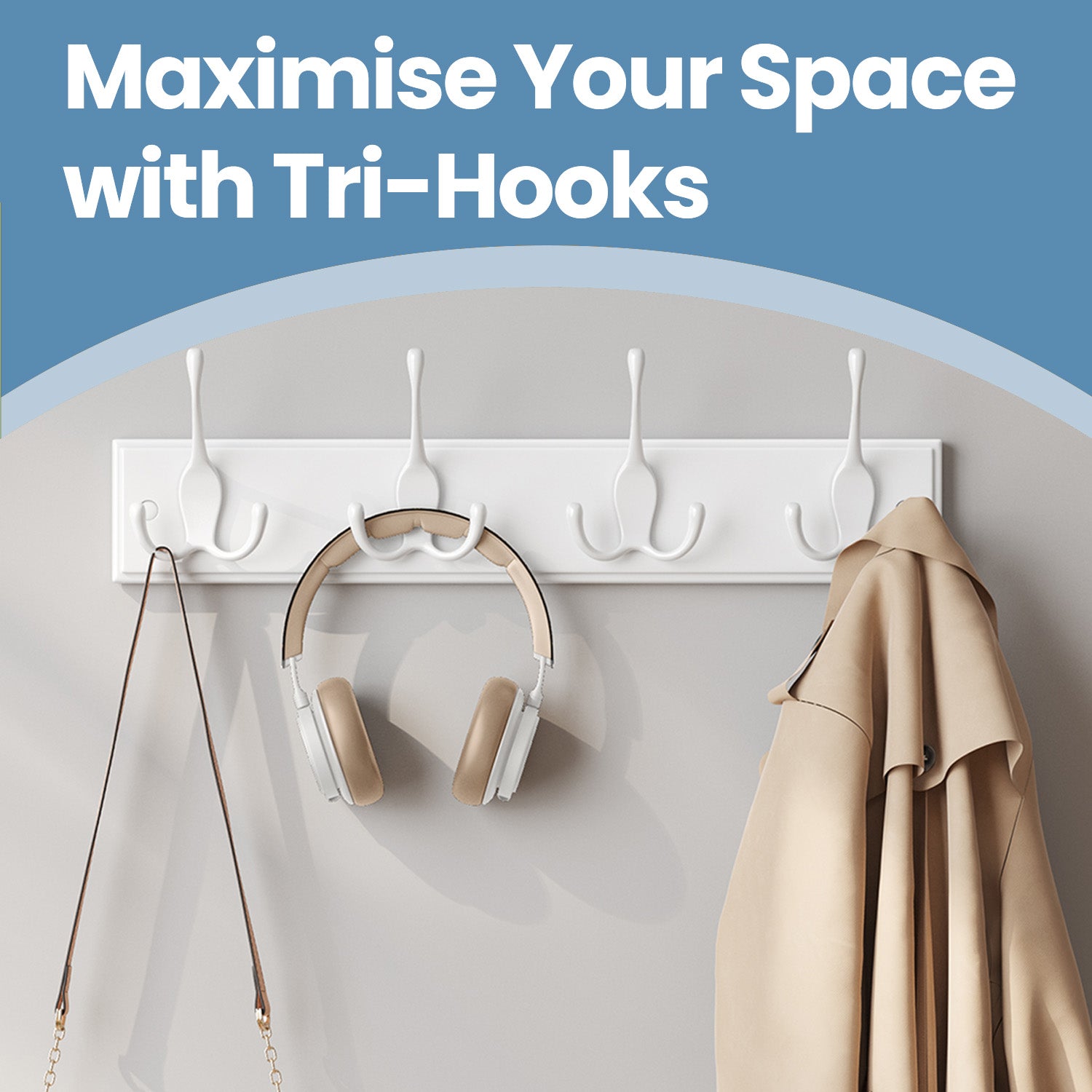 Wall Mounted Coat Hooks, White - image 2