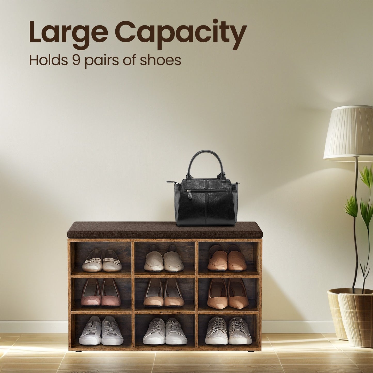 Shoe Bench, Storage Bench with Padded Seat, 9 Compartments - image 3