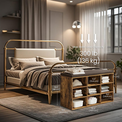Shoe Bench, Storage Bench with Padded Seat, 9 Compartments - image 7