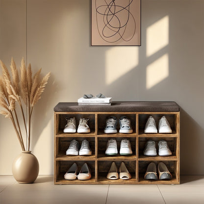 Shoe Bench, Storage Bench with Padded Seat, 9 Compartments - image 1