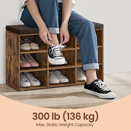 Shoe Bench, Storage Bench with Padded Seat, 9 Compartments - image 4