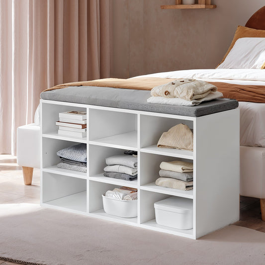 Shoe Bench, Storage Bench with Padded Seat, 9 Compartments - image 1