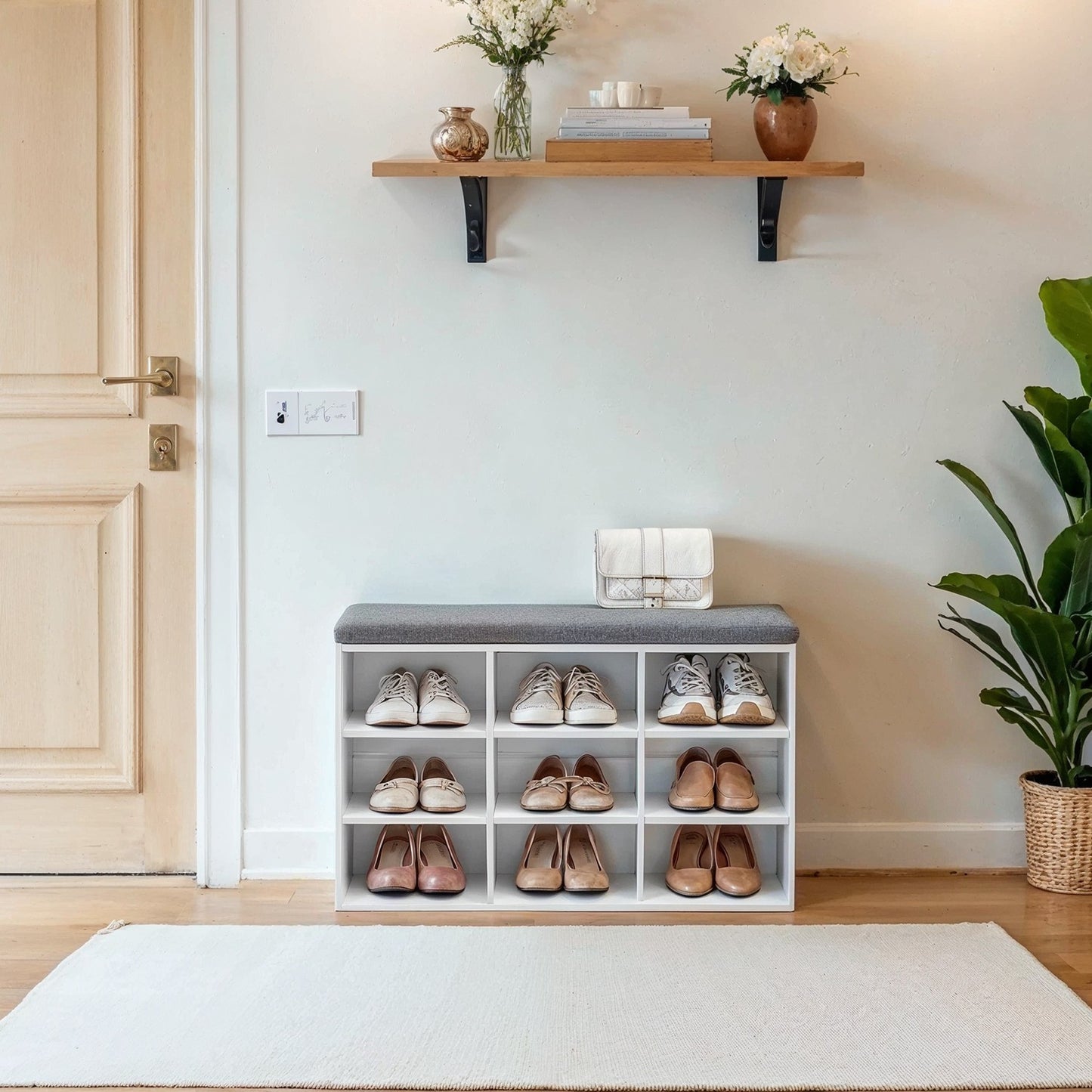 Shoe Bench, Storage Bench with Padded Seat, 9 Compartments - image 10
