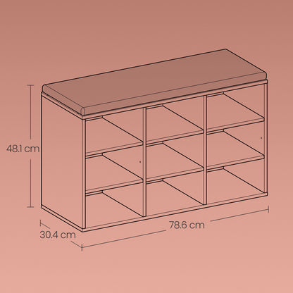 Shoe Bench, Storage Bench with Padded Seat, 9 Compartments - image 13