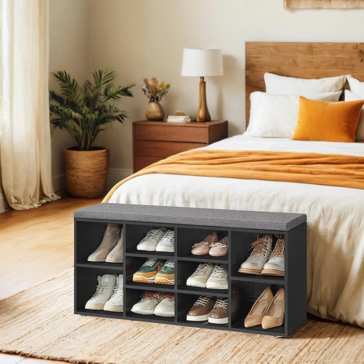 Shoe Bench, Storage Bench with Padded Seat, 9 Compartments - image 21