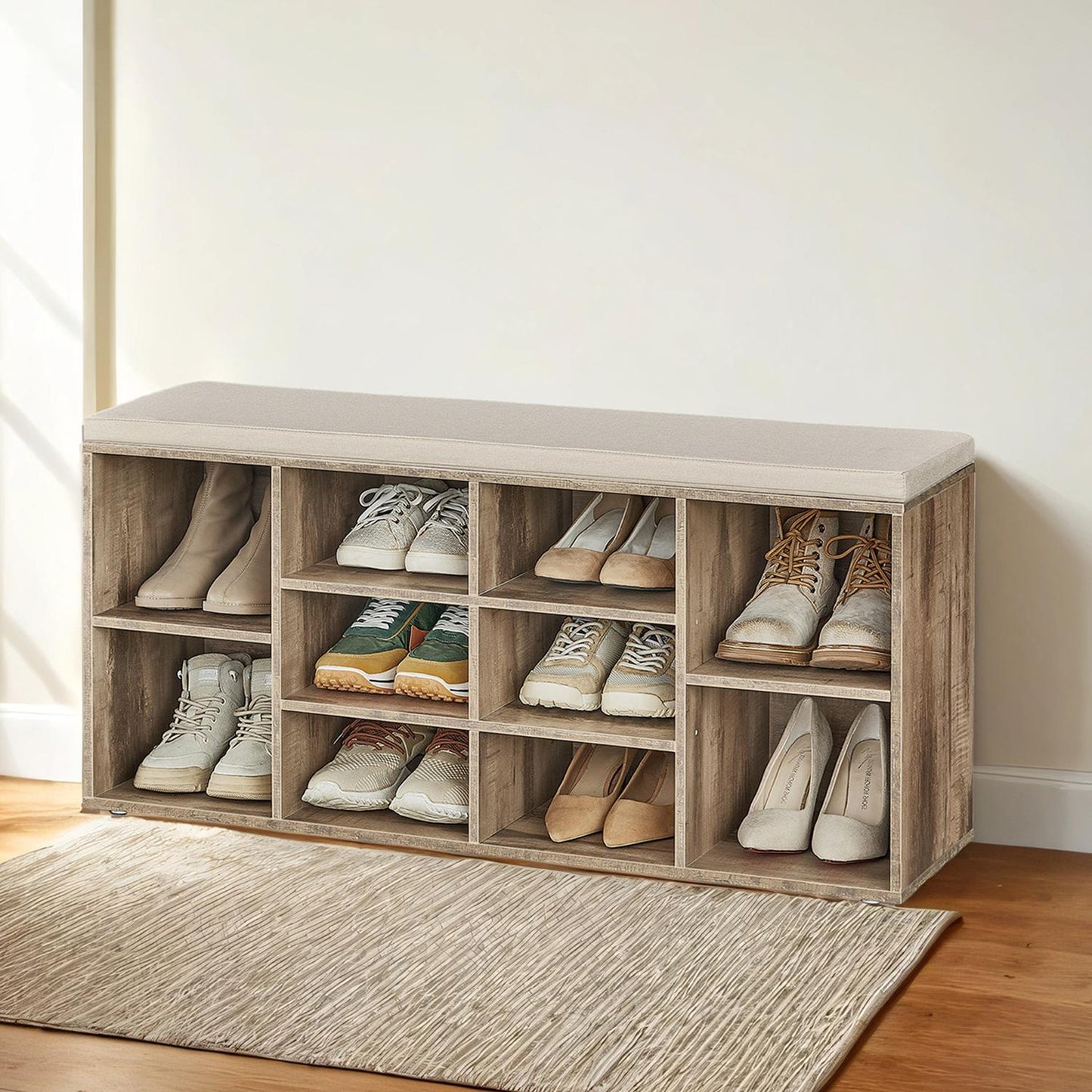 Shoe Bench, Storage Bench with Padded Seat, 9 Compartments - image 15