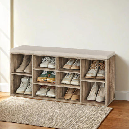Shoe Bench, Storage Bench with Padded Seat, 9 Compartments - image 15