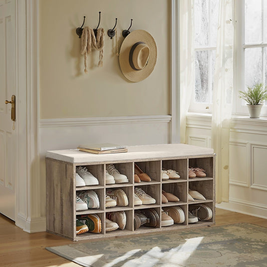 Shoe Bench, Storage Bench with Padded Seat, 15 Compartments - image 1