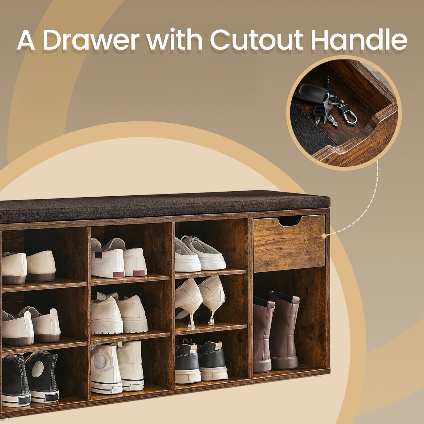 Shoe Bench with Drawer and Open Compartments - image 6