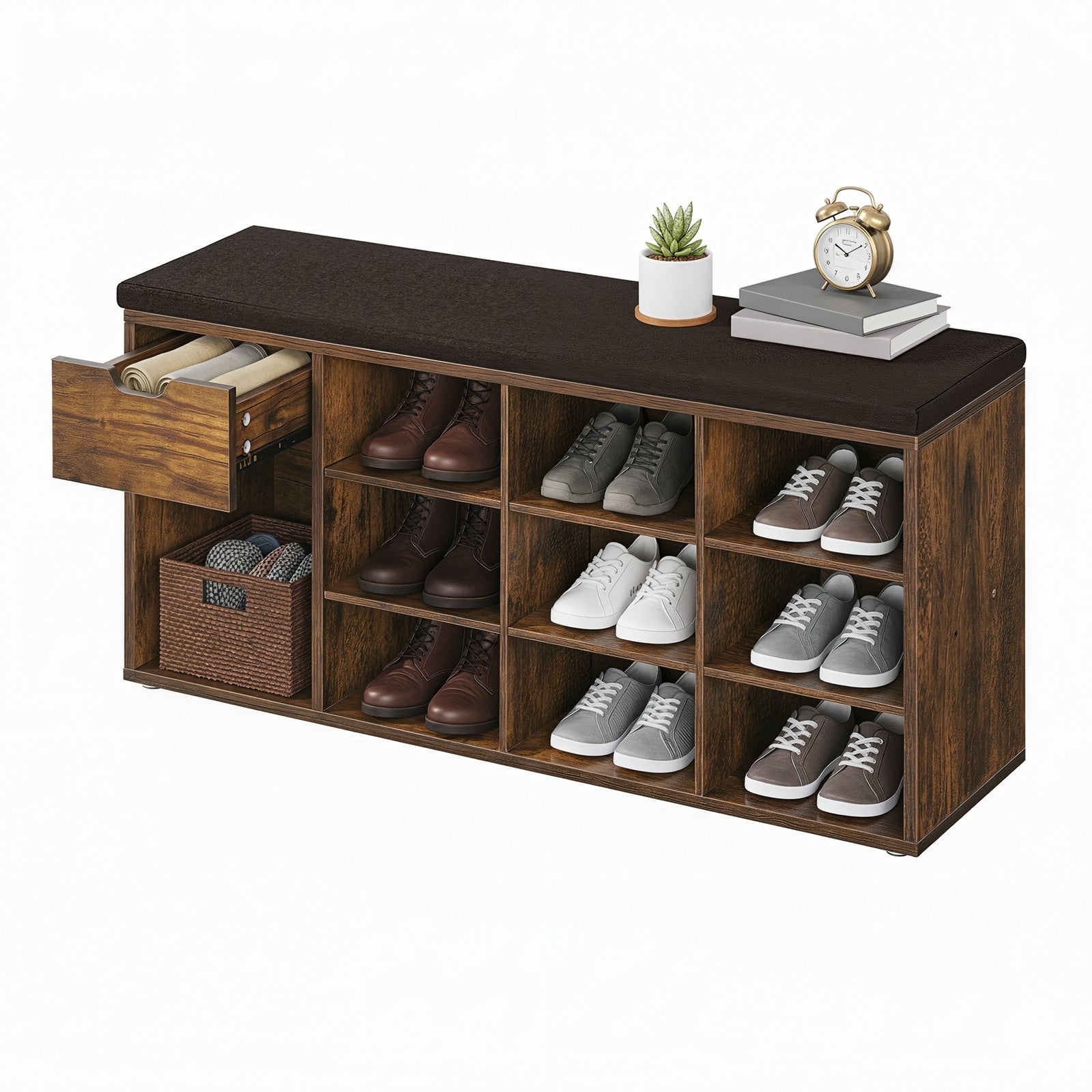 Shoe Bench with Drawer and Open Compartments - image 7