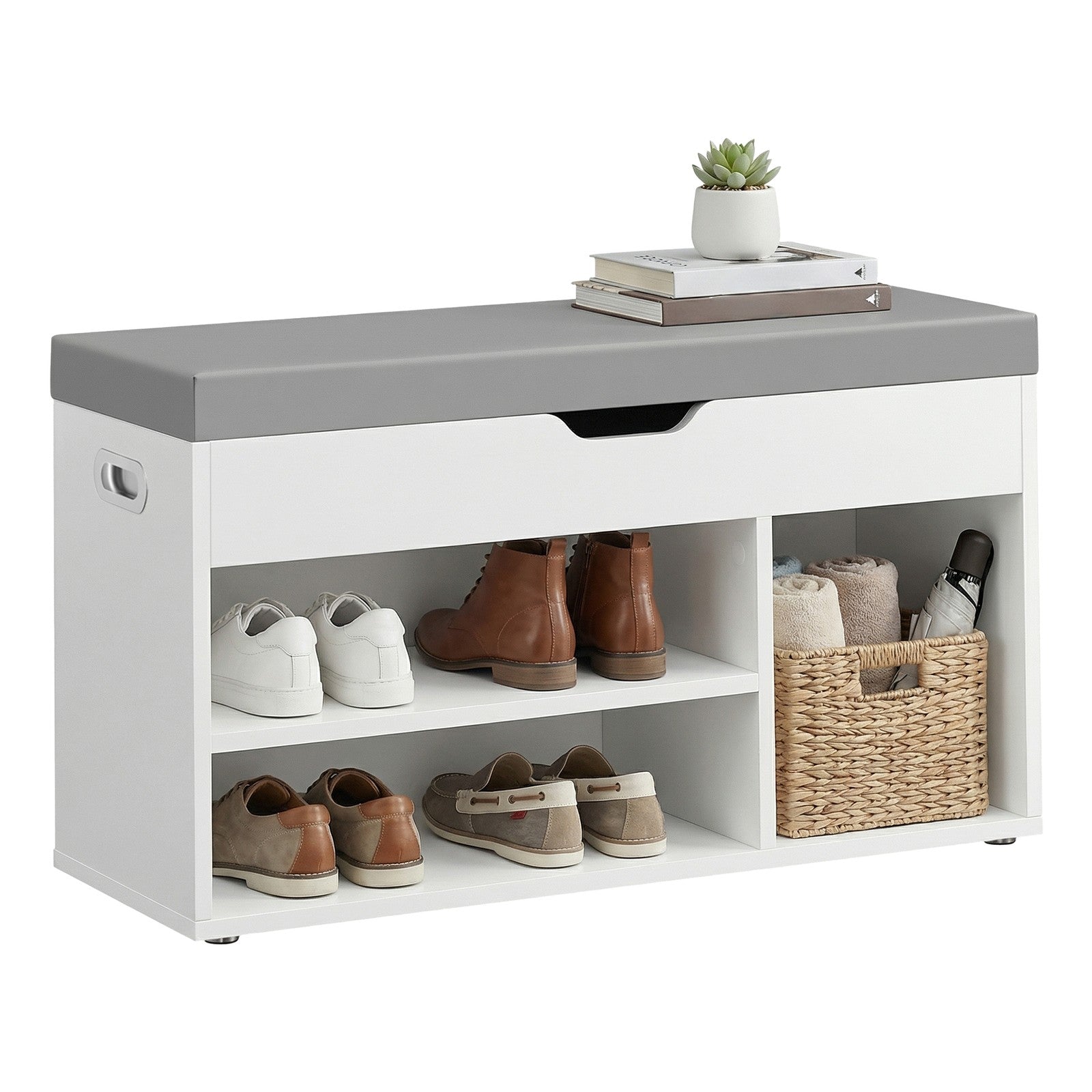 Entryway Storage Bench with Shelves, Cushioned Shoe Organiser, Hidden Compartment, Bedroom, Hallway, Brown - image 25