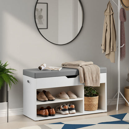 Entryway Storage Bench with Shelves, Cushioned Shoe Organiser, Hidden Compartment, Bedroom, Hallway, Brown - image 27