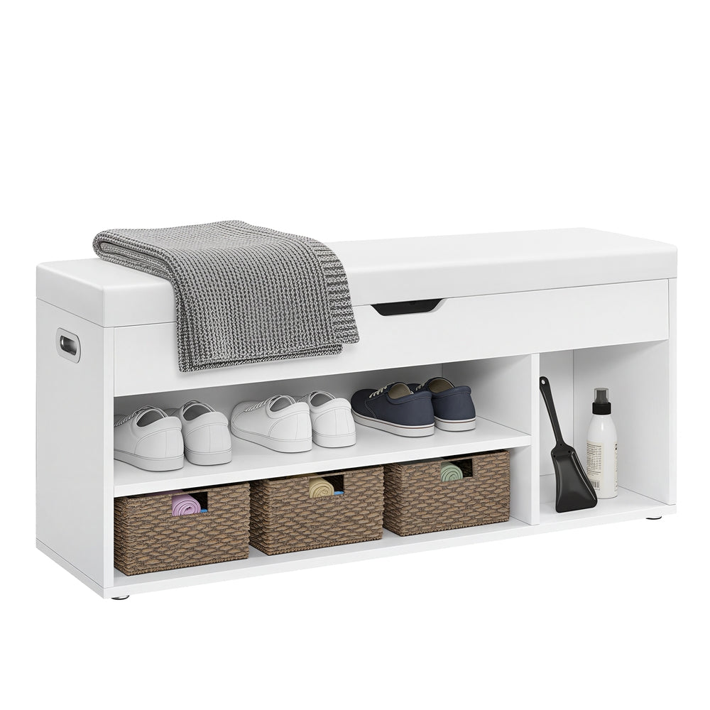 Entryway Storage Bench with Shelves, Cushioned Shoe Organiser, Hidden Compartment, Bedroom, Hallway, Brown - image 10