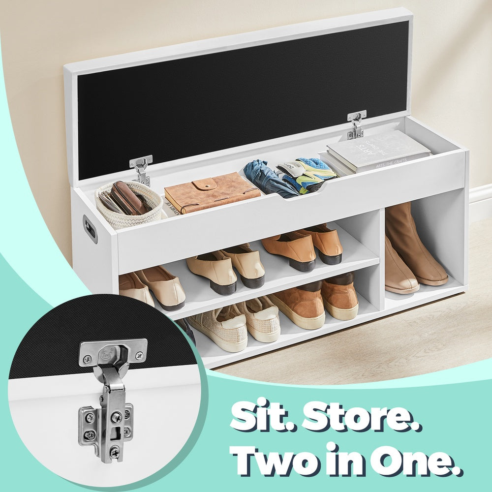 Entryway Storage Bench with Shelves, Cushioned Shoe Organiser, Hidden Compartment, Bedroom, Hallway, Brown - image 11