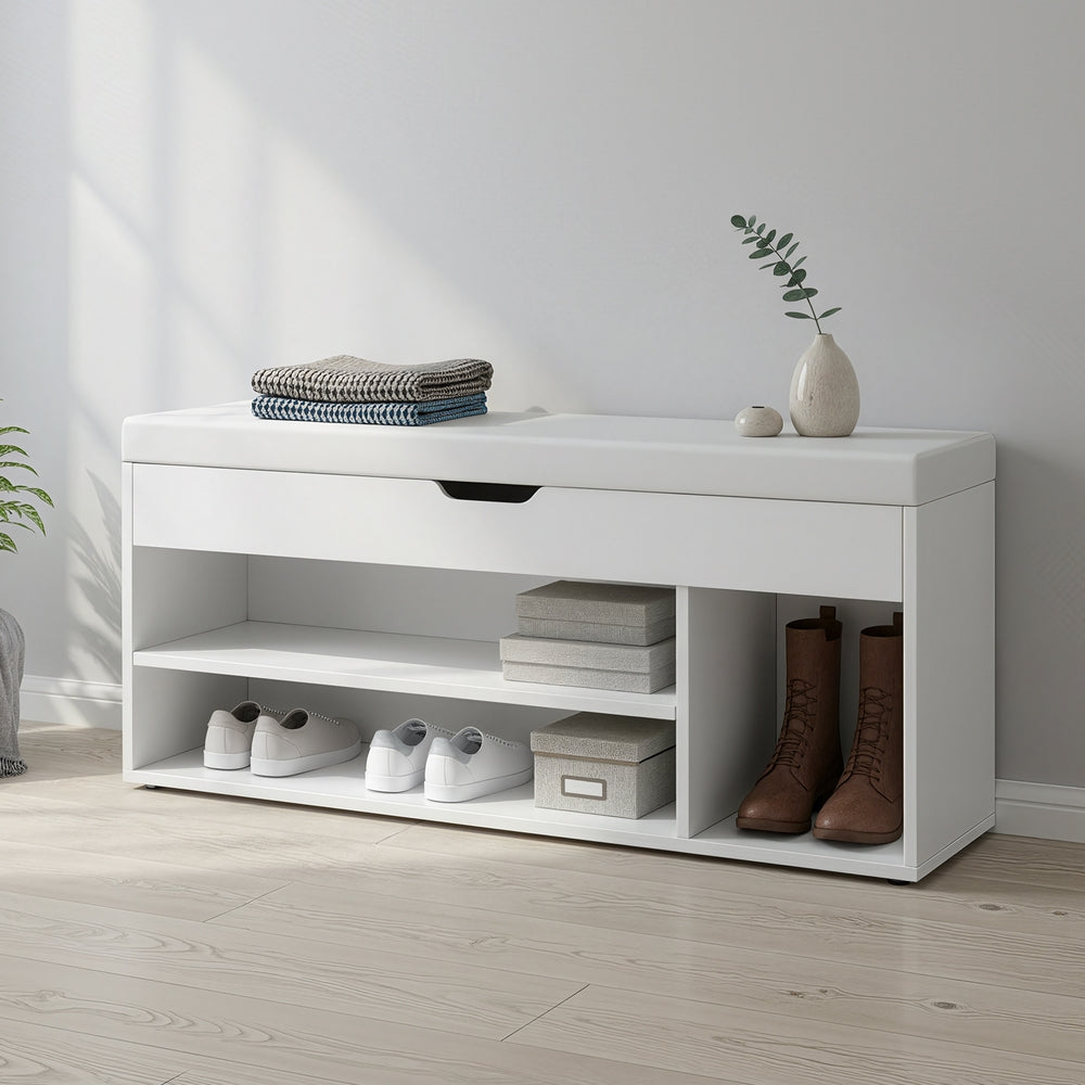 Entryway Storage Bench with Shelves, Cushioned Shoe Organiser, Hidden Compartment, Bedroom, Hallway, Brown - image 15