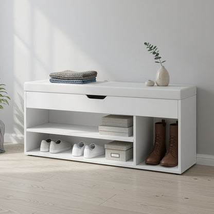 Entryway Storage Bench with Shelves, Cushioned Shoe Organiser, Hidden Compartment, Bedroom, Hallway, Brown - image 15