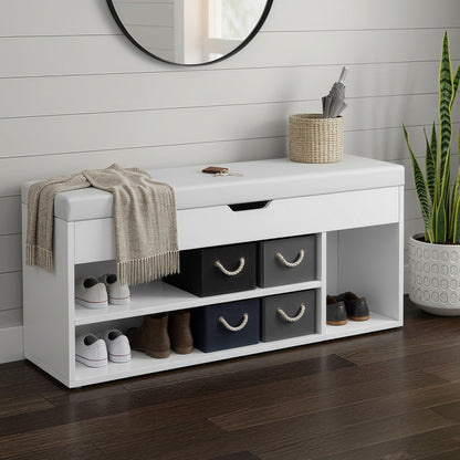 Entryway Storage Bench with Shelves, Cushioned Shoe Organiser, Hidden Compartment, Bedroom, Hallway, Brown - image 17