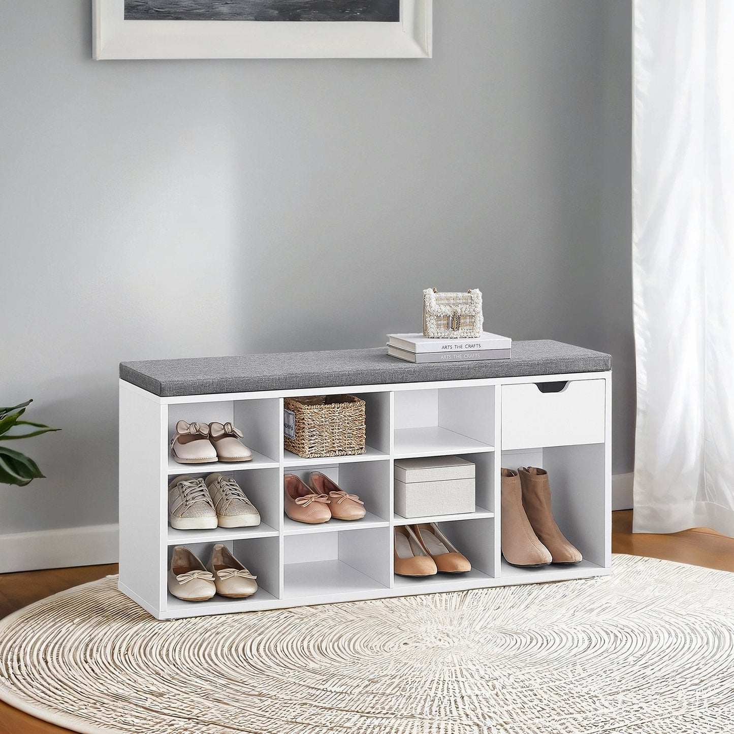 Shoe Bench with Drawer and Open Compartments - image 13