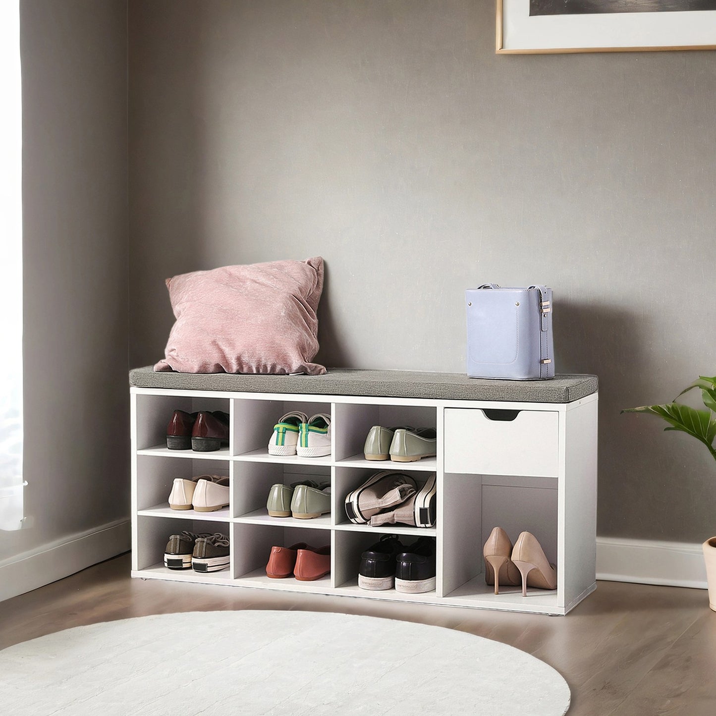 Shoe Bench with Drawer and Open Compartments - image 14