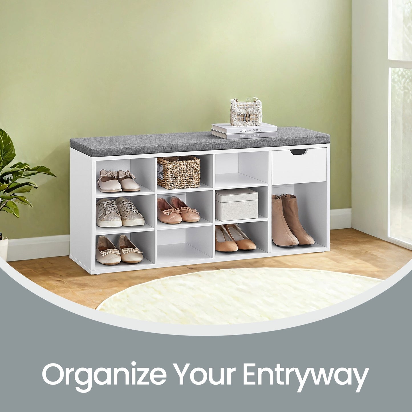 Shoe Bench with Drawer and Open Compartments - image 15