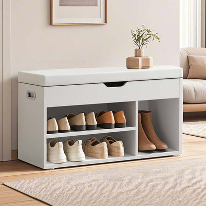 Entryway Storage Bench with Shelves, Cushioned Shoe Organiser, Hidden Compartment, Bedroom, Hallway, Brown - image 33