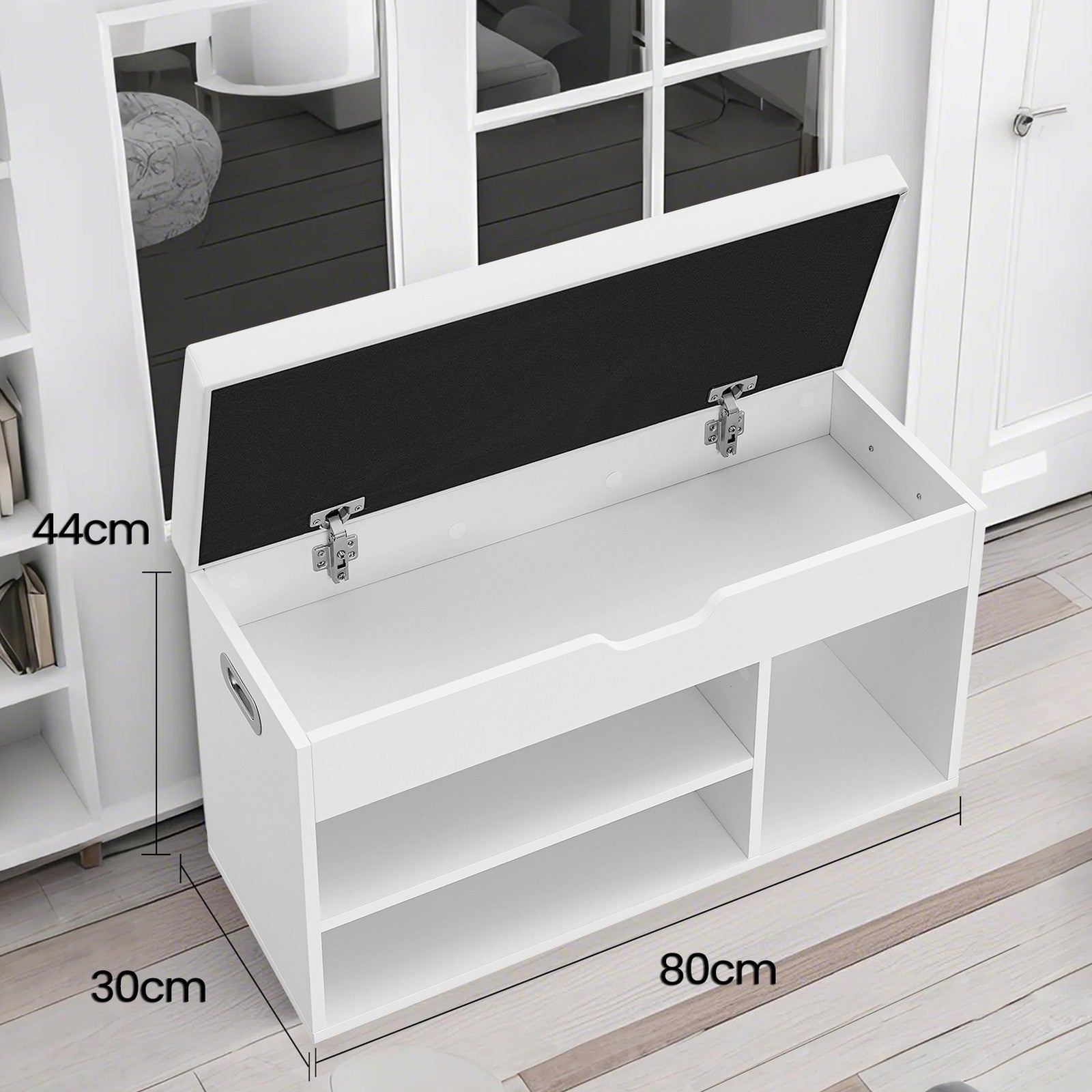 Entryway Storage Bench with Shelves, Cushioned Shoe Organiser, Hidden Compartment, Bedroom, Hallway, Brown - image 34