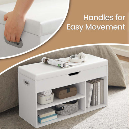 Entryway Storage Bench with Shelves, Cushioned Shoe Organiser, Hidden Compartment, Bedroom, Hallway, Brown - image 37
