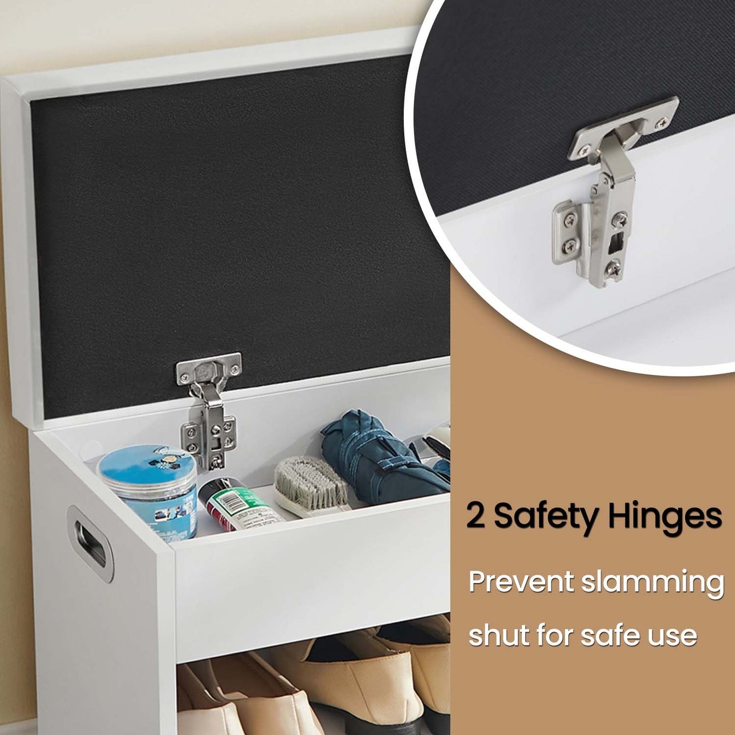 Entryway Storage Bench with Shelves, Cushioned Shoe Organiser, Hidden Compartment, Bedroom, Hallway, Brown - image 38